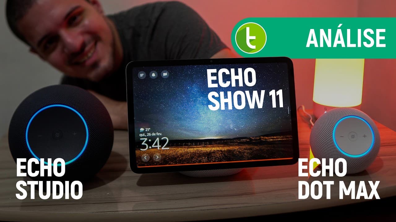 Thumbnail do vídeo ECHO SHOW 11, STUDIO 2 e DOT MAX: MELHOR DESIGN e SOM para a EVOLUÇÃO da ALEXA | Análise / Review