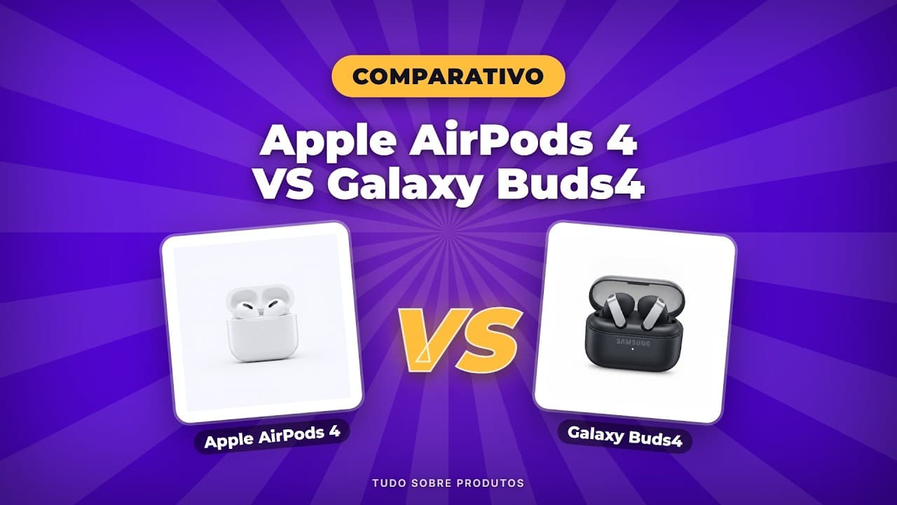 Capa do vídeo oficial: AirPods 4 vs Galaxy Buds4 (2026): O Duelo dos Fones Sem Fio!