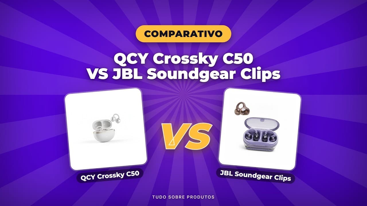 Capa do vídeo oficial: QCY Crossky C50 x JBL Soundgear Clips: Qual o Melhor Pra Você em 2026?