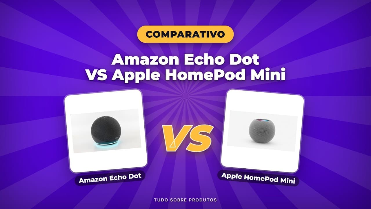 Capa do vídeo oficial: Echo Dot vs HomePod Mini 2026: Quem GANHA no duelo de Smart Speakers?