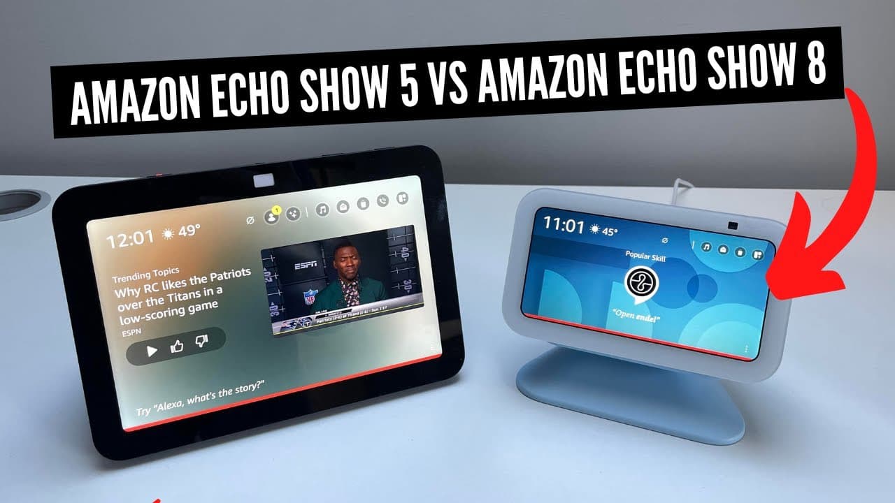Thumbnail do vídeo Echo Show 5 vs Echo Show 8