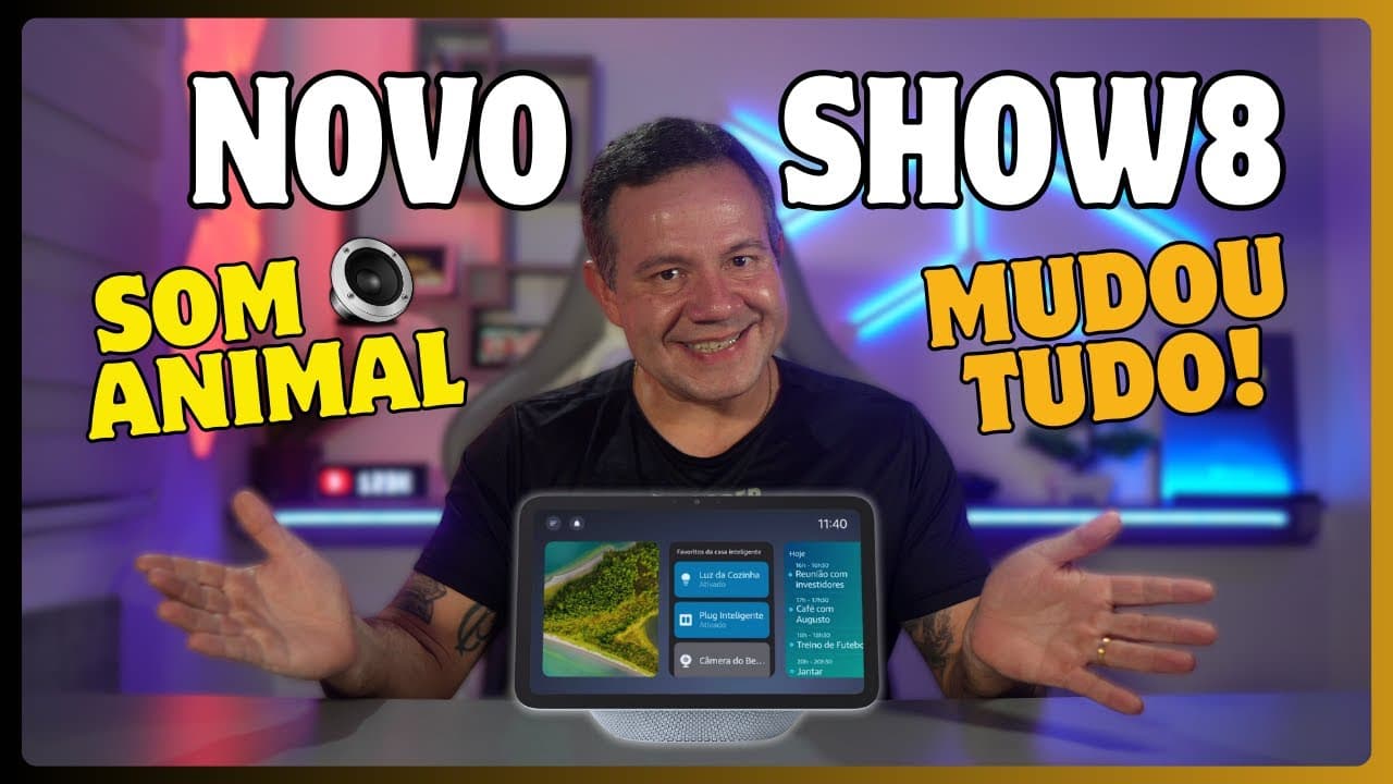 Thumbnail do vídeo NOVO ECHO SHOW 8 MUDOU TUDO! OmniSense, IA e SOM ANIMAL! 🤯