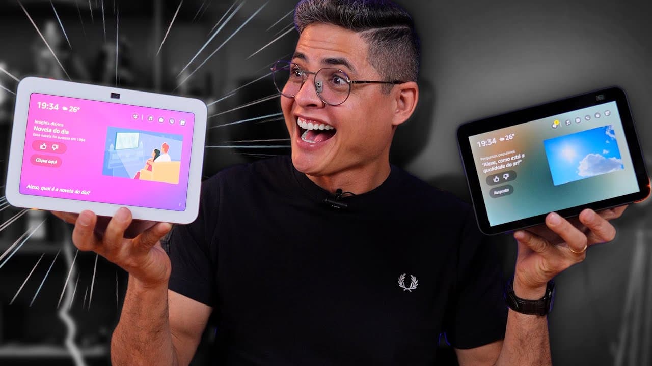 Thumbnail do vídeo ELA CHEGOU! Nova Echo Show 8 (3ª geração) - a tela da AMAZON com ALEXA! Unboxing e Impressões