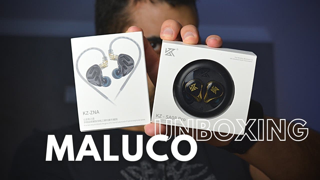 Thumbnail do vídeo [Áudio - Unboxing Maluco] KZ SA08 pro e ZNA - Primeiras impressões[Desencaixotamento]