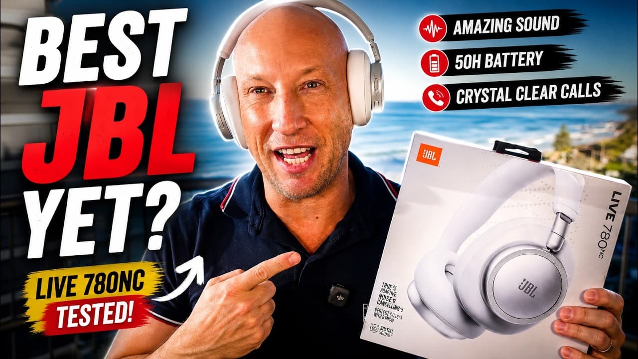 Thumbnail do vídeo JBL Live 780NC Noise Cancelling Headphones Review — Beach, Gym, Running Test