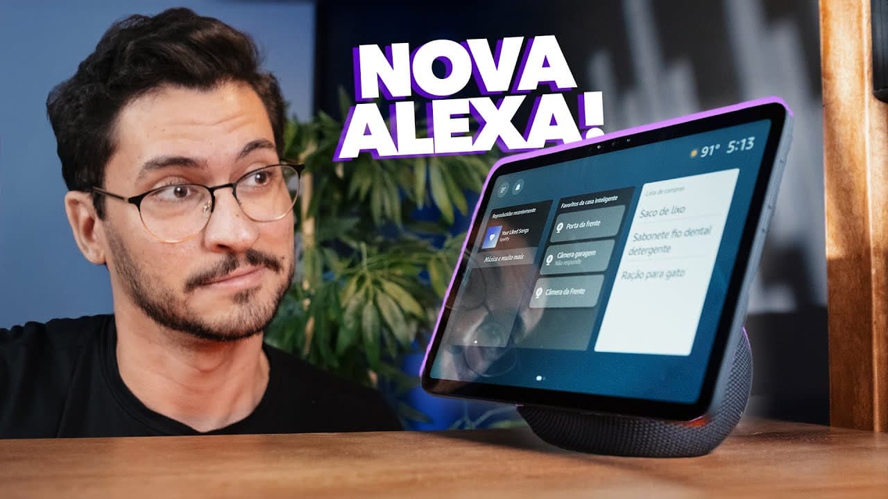 Thumbnail do vídeo Eu COMPREI a Nova Echo Show 8 e 11! Som mais TOP,  Alexa+ e mais sensores! Vale a pena??