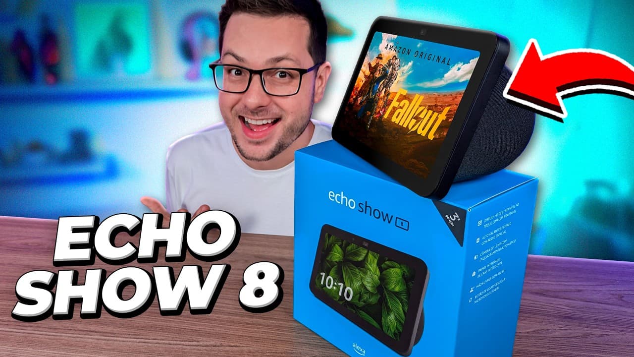 Thumbnail do vídeo NOVO! ECHO SHOW 8 (3ª geração) está MAIS POTENTE e ÁUDIO ESPACIAL! Unboxing da ALEXA com TELA!