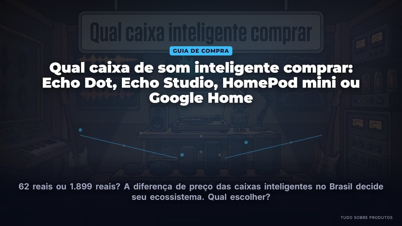 Capa do vídeo oficial: Caixa de Som Inteligente 2026: Echo Dot, Studio, HomePod mini ou Google Home?