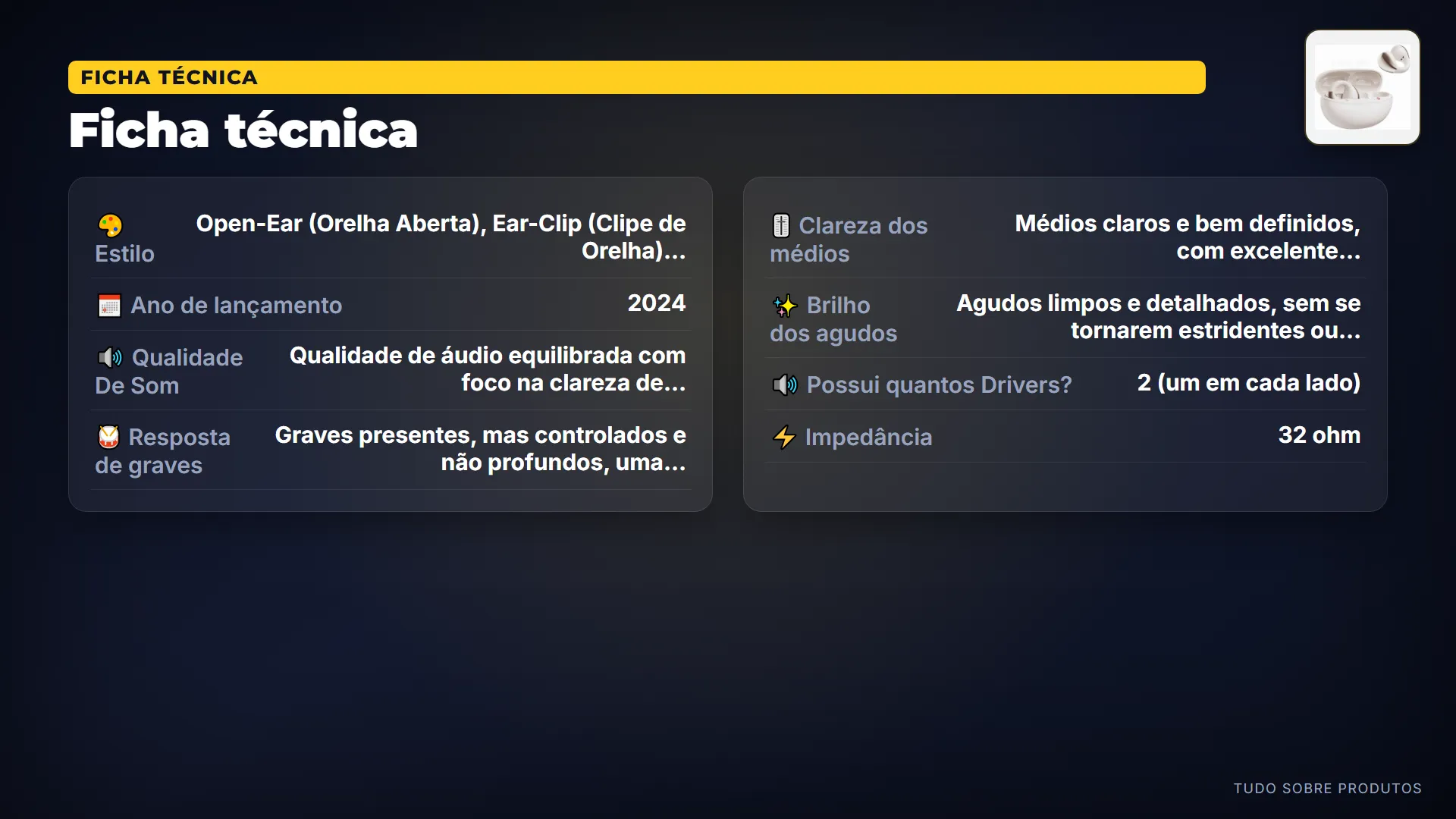 Ficha técnica: Na ficha técnica, o Crossky C30 conta com Bluetooth 5.4 para conexão estável e multiponto.