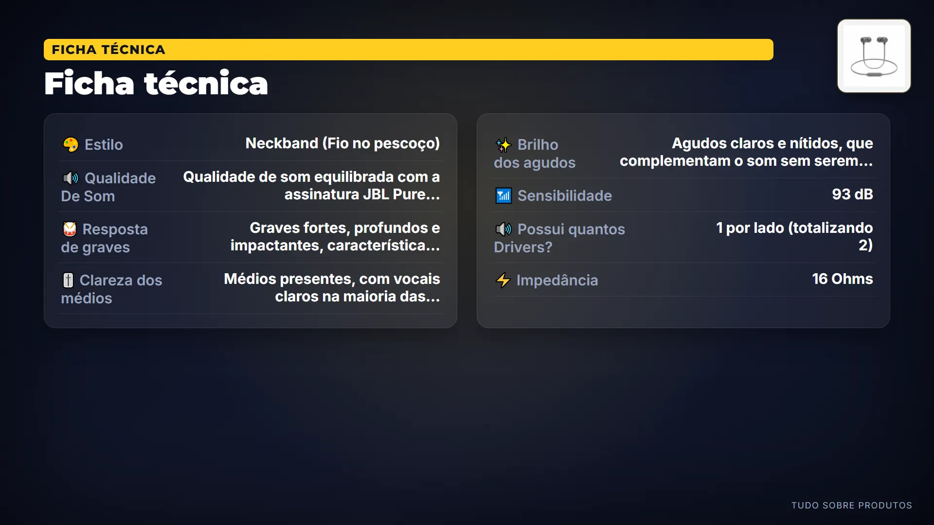Ficha técnica: Na ficha técnica, ele traz Bluetooth 5.4 para conexão estável, certificação IPX4 contra respingos, e é compatível com o…
