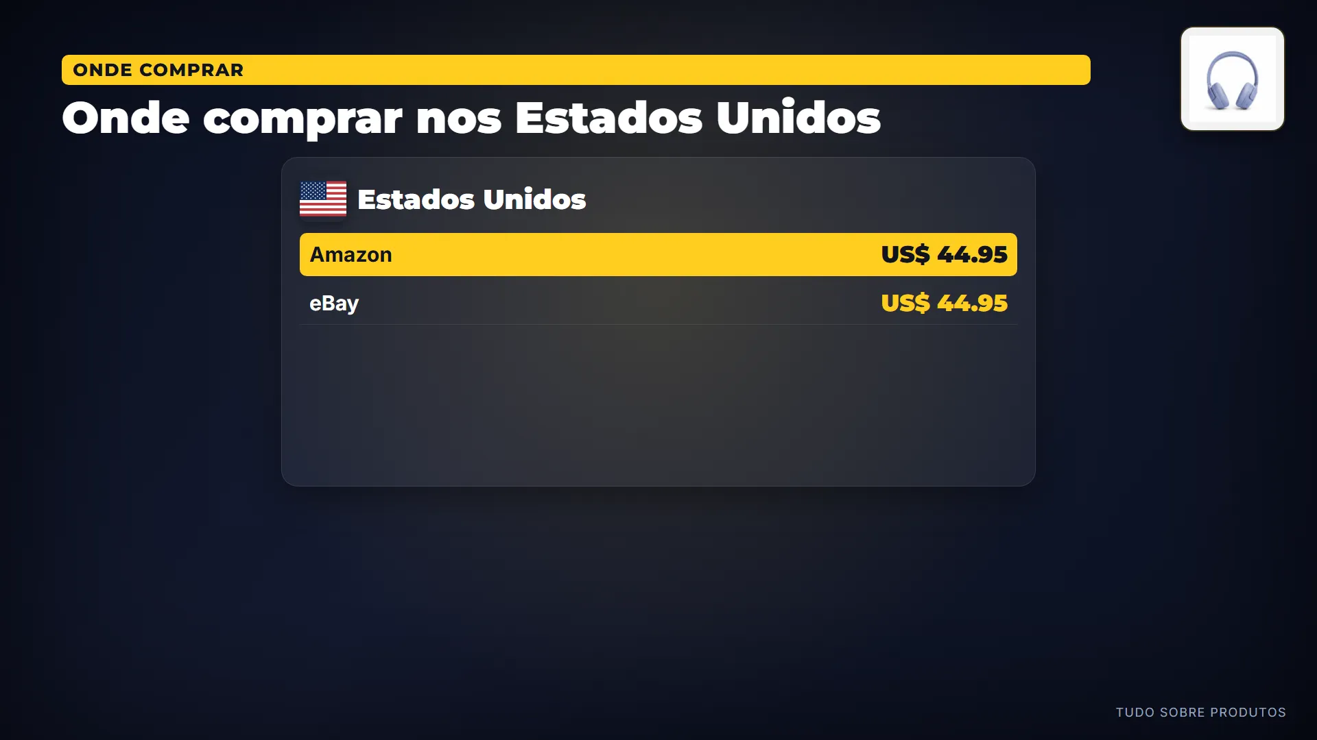 Onde comprar nos Estados Unidos: E se você pensa em importar: nos Estados Unidos, o menor preço é 44.95 dólares, na Amazon — antes de frete e impostos.