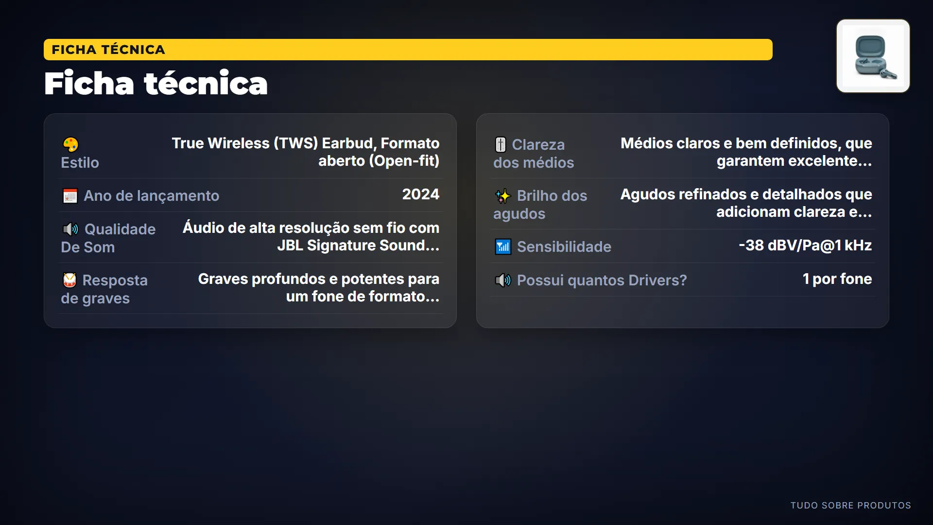Ficha técnica: Por dentro, o Live Flex 3 tem Bluetooth 5.3 com LE Audio e codec LDAC para áudio Hi-Res.