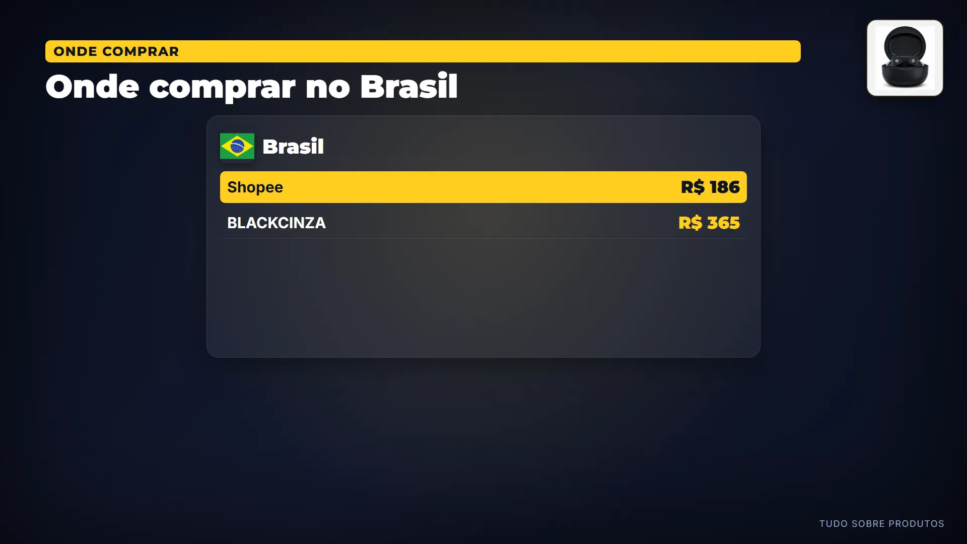 Onde comprar no Brasil: No Brasil, fizemos a ronda de preços hoje, 29/08/2026: entre 2 lojas, o menor preço é 186 reais, na Shopee.